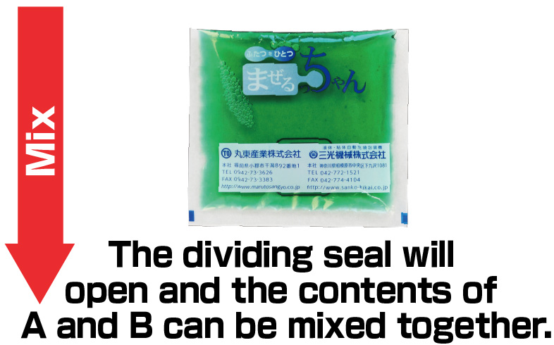 The dividing seal will open and the contents of A and B can be mixed together.